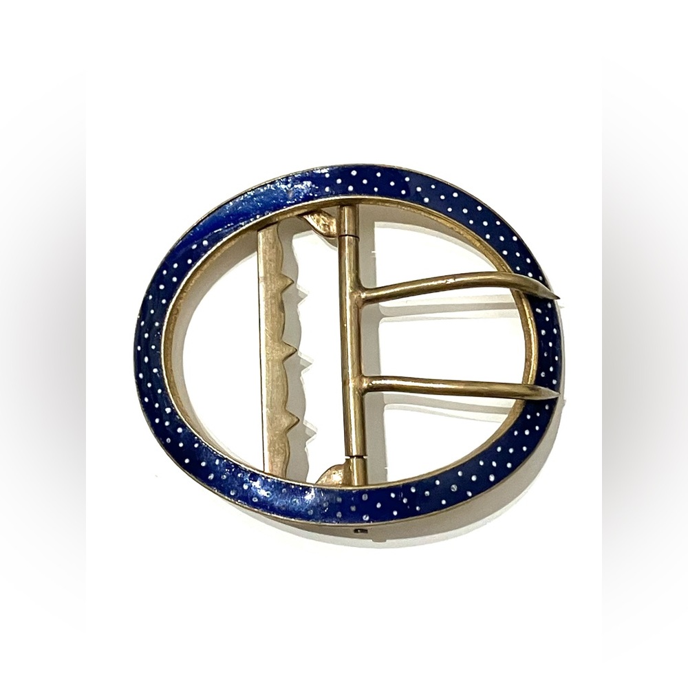 Antique Brass Blue Enamel Belt Buckle